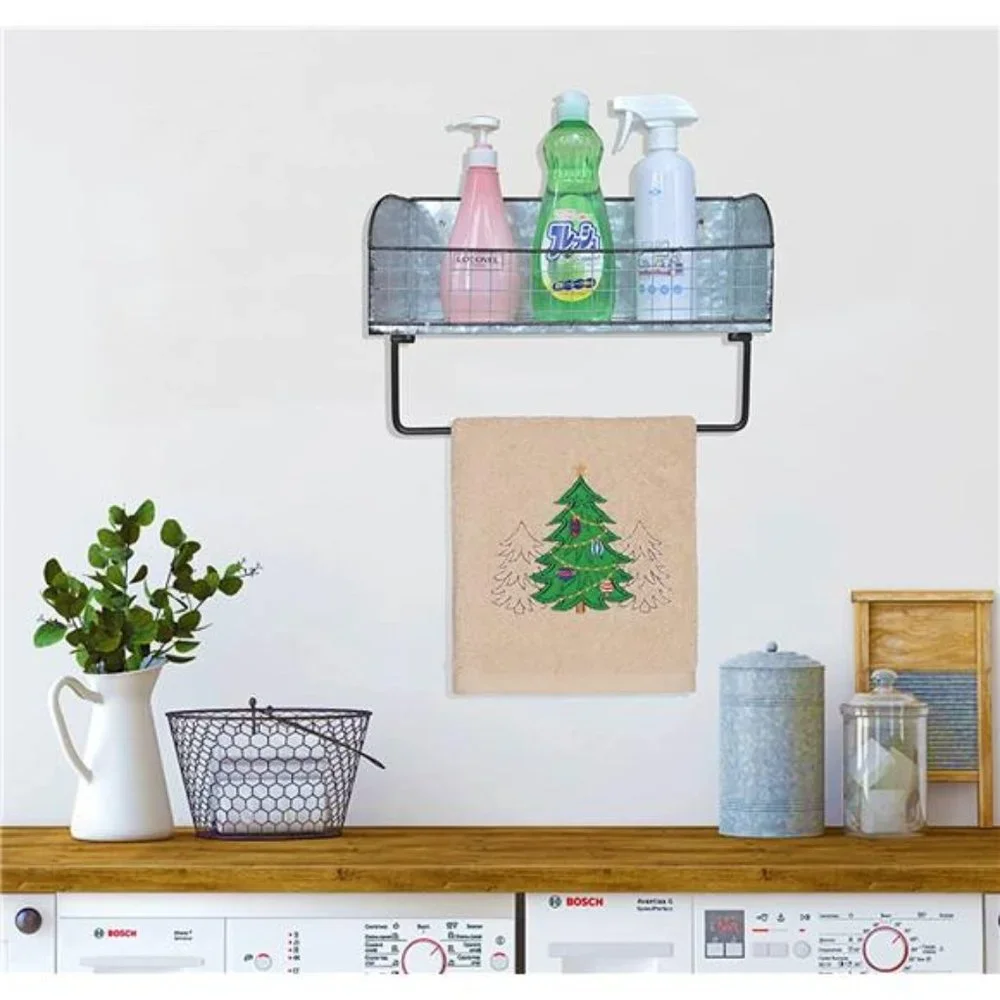 ShabbyDecor Galvanized Metal Bathroom Storage Box with Rustic Toilet Towel Bar